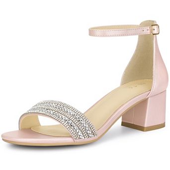 Women's Sparkly Rhinestone Ankle Strap Chunky Heel Sandals