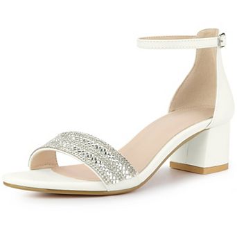 Women's Sparkly Rhinestone Ankle Strap Chunky Heel Sandals