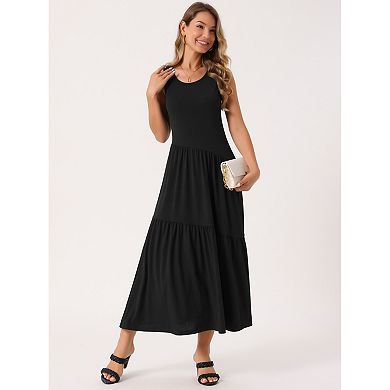 Women's Summer Dresses Crewneck Sundress Aline Flowy Tiered Maxi Long Beach Dress Vacation Outfits