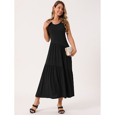 Women's Summer Dresses Crewneck Sundress Aline Flowy Tiered Maxi Long Beach Dress Vacation Outfits
