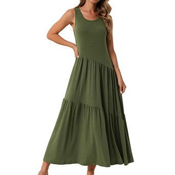 Women's Summer Dresses Crewneck Sundress Aline Flowy Tiered Maxi Long Beach Dress Vacation Outfits