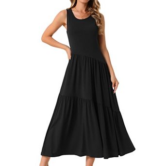 Women's Summer Dresses Crewneck Sundress Aline Flowy Tiered Maxi Long Beach Dress Vacation Outfits
