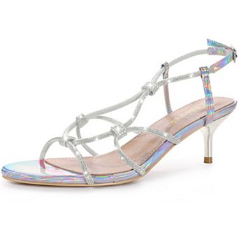 Women's Rhinestone Strappy Slingback Kitten Heel Sandals