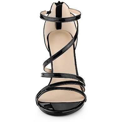 Women's Strappy Ankle Strap Back Zip Stiletto Heel Sandals