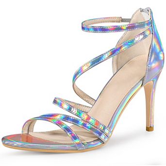 Women's Strappy Ankle Strap Back Zip Stiletto Heel Sandals