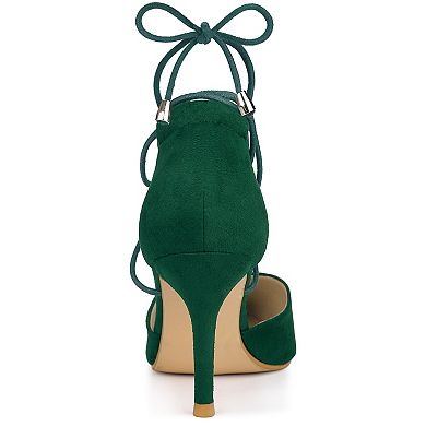 Women's Pointed Toe Dress Pumps Lace Up Stiletto Heels Sandals
