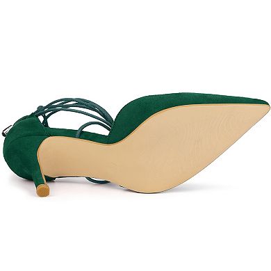 Women's Pointed Toe Dress Pumps Lace Up Stiletto Heels Sandals
