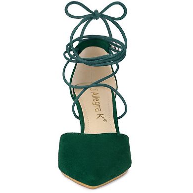 Women's Pointed Toe Dress Pumps Lace Up Stiletto Heels Sandals