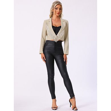 Fringe Blazer Jacket for Women's Long Sleeve Lapel Single Button Cocktail Party Jacket