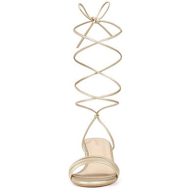 Women's Sparkle Strappy Lace Up Block Heels Sandals