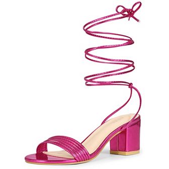 Women's Sparkle Strappy Lace Up Block Heels Sandals