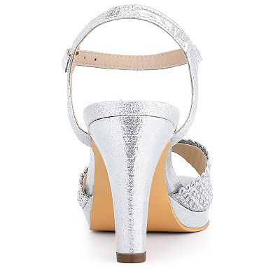 Women's Open Toe Metallic Heels Rhinestone Slingback Stiletto Heel Sandals
