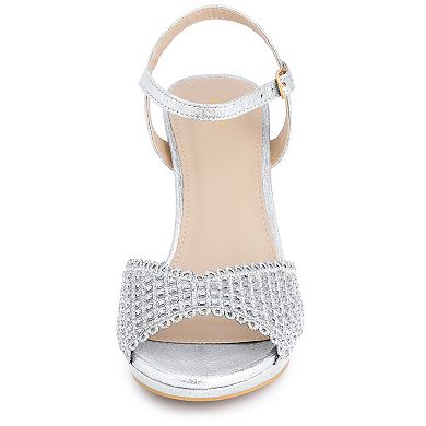 Women's Open Toe Metallic Heels Rhinestone Slingback Stiletto Heel Sandals