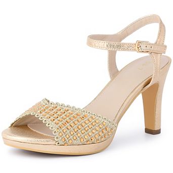 Women's Open Toe Metallic Heels Rhinestone Slingback Stiletto Heel Sandals