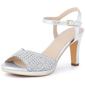 Women's Open Toe Metallic Heels Rhinestone Slingback Stiletto Heel Sandals