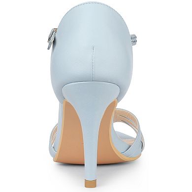 Women's Rhinestone Ankle Strap Open Toe Stiletto Heels Sandals