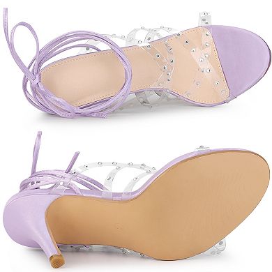 Women's Strappy Rhinestone Lace Up Stiletto Heel Sandals