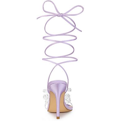Women's Strappy Rhinestone Lace Up Stiletto Heel Sandals