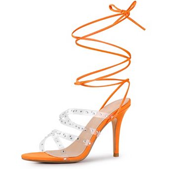 Women's Strappy Rhinestone Lace Up Stiletto Heel Sandals