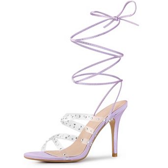 Women's Strappy Rhinestone Lace Up Stiletto Heel Sandals
