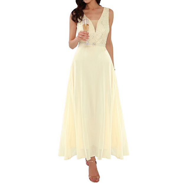 Women's Gown Dress Lace V Neck Sleeveless Cocktail Wedding Guest Dresses