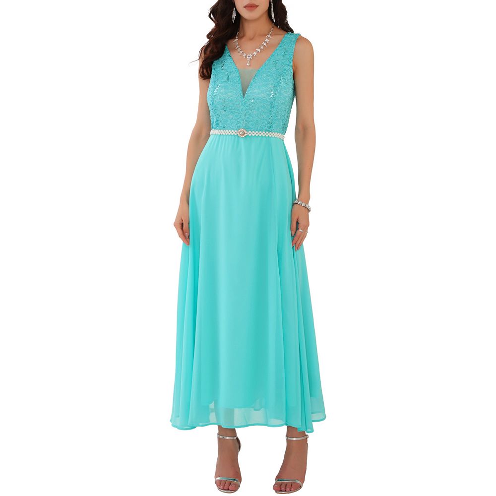 Women's Gown Dress Lace V Neck Sleeveless Cocktail Wedding Guest Dresses