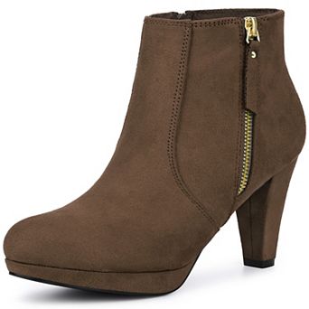 Women's Side Zip Low Platform Chunky Heel Ankle Booties