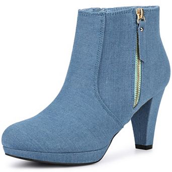 Women's Side Zip Low Platform Chunky Heel Ankle Booties