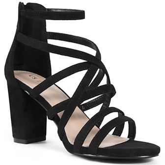 Women's Open Toe Strappy Strap Back Zip Chunky Heel Sandals