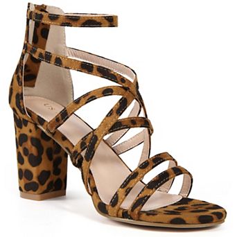 Women's Open Toe Strappy Strap Back Zip Chunky Heel Sandals