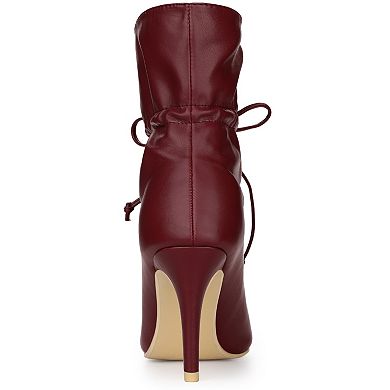 Women's Pointed Toe Drawstring Pull on Stiletto Heel Ankle Boots