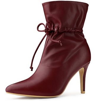 Women's Pointed Toe Drawstring Pull on Stiletto Heel Ankle Boots