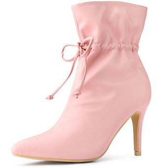 Women's Pointed Toe Drawstring Pull on Stiletto Heel Ankle Boots