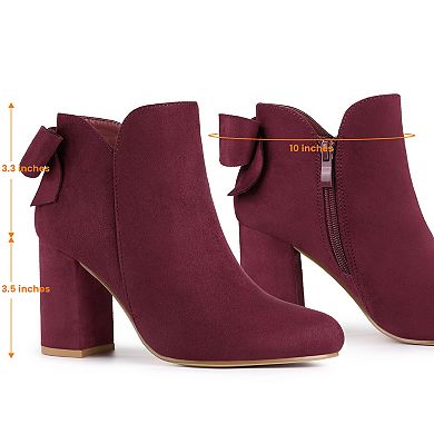 Women's Round Toe Bow Decor Chunky Heel Ankle Boots