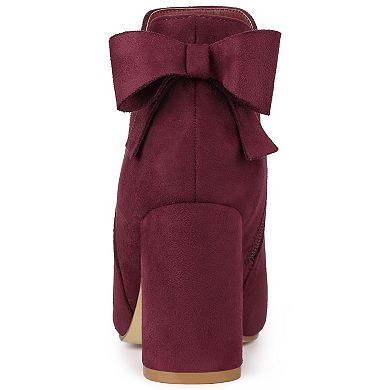 Women's Round Toe Bow Decor Chunky Heel Ankle Boots