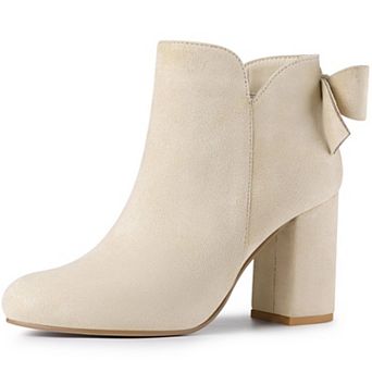 Women's Round Toe Bow Decor Chunky Heel Ankle Boots