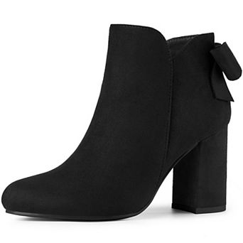 Women's Round Toe Bow Decor Chunky Heel Ankle Boots