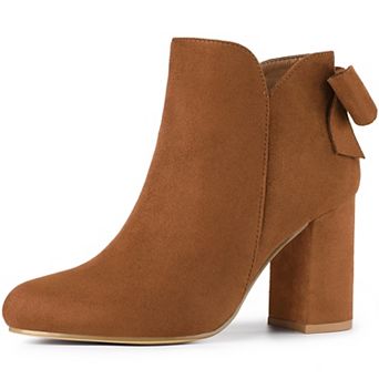 Women's Round Toe Bow Decor Chunky Heel Ankle Boots