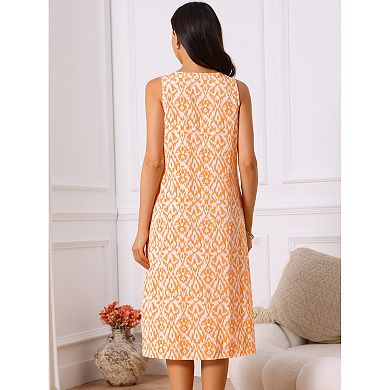 Summer Tank Dress Print Round Neck Sleeveless Loose Midi Dresses with Pockets