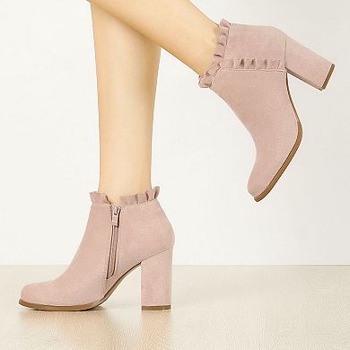 Women's Ruffle Block Heel Ankle Boots
