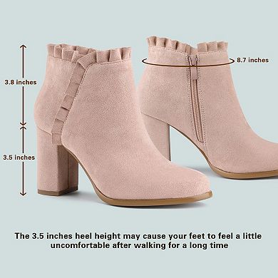 Women's Ruffle Block Heel Ankle Boots