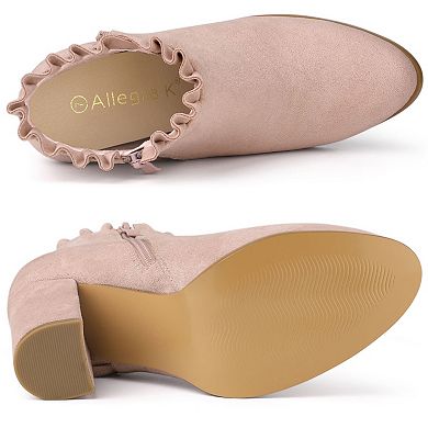 Women's Ruffle Block Heel Ankle Boots