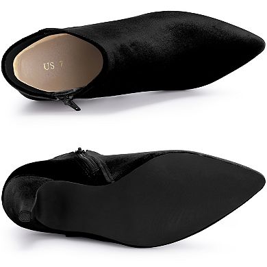 Women's Velvet Pointy Toe Stiletto Heels Ankle Boots