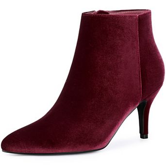 Women's Velvet Pointy Toe Stiletto Heels Ankle Boots