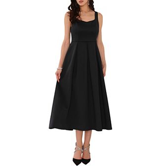 Women's Cocktail Dress Sleeveless Square Neck A-Line Pleated Vintage Maxi Dress