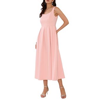 Women's Cocktail Dress Sleeveless Square Neck A-Line Pleated Vintage Maxi Dress