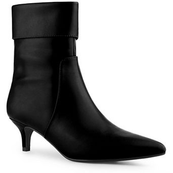 Women's Pointed Toe Side Zip Kitten Heel Ankle Boots