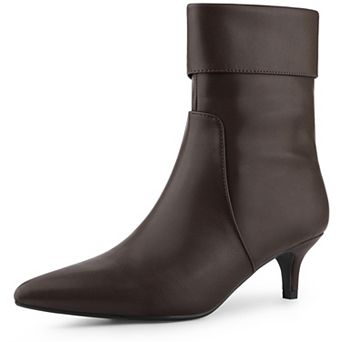 Women's Pointed Toe Side Zip Kitten Heel Ankle Boots