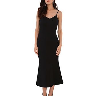 Women's Sleeveless Bodycon Dresses Spaghetti Strap Ruffled Cocktail Party Midi Dress