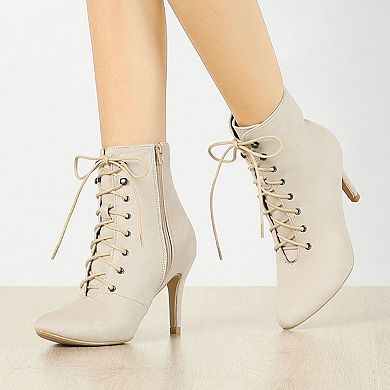 Women's Pointy Toe Zip Lace Up Stiletto Heel Ankle Boots